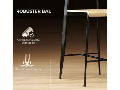 Juego de 2 taburetes de bar con reposapiés, estructura de metal, altura del asiento 66 cm, diseño industrial, madera natural + negro