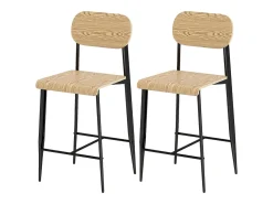 Juego de 2 taburetes de bar con reposapiés, estructura de metal, altura del asiento 66 cm, diseño industrial, madera natural + negro