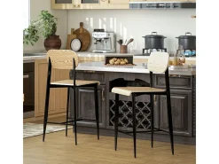 Juego de 2 taburetes de bar con reposapiés, estructura de metal, altura del asiento 66 cm, diseño industrial, madera natural + negro