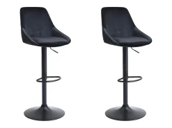 Juego de 2 taburetes de bar de pana y metal - Altura ajustable - Negro - MASURIE