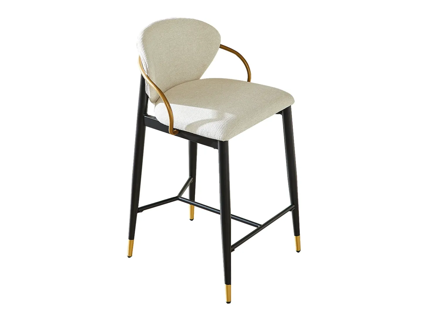 Juego de 2 taburetes de bar de tela beige - Estructura de metal