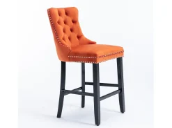 Juego de 2 taburetes de bar - Taburetes de bar con respaldo acolchado y capitoné - Terciopelo naranja