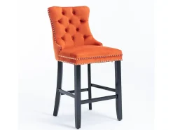 Juego de 2 taburetes de bar - Taburetes de bar con respaldo acolchado y capitoné - Terciopelo naranja