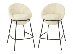 Juego de 2 taburetes de bar BOBBY de tela con estructura de metal negro – Altura del asiento 76 cm-Color Gris