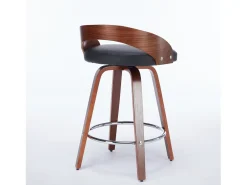 Juego de 2 taburetes de bar giratorios en PU con respaldo bajo - Negro y madera oscura