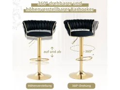 Juego de 2 taburetes de bar giratorios en terciopelo - Altura regulable - Negro y dorado