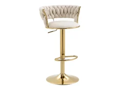 Juego de 2 taburetes de bar giratorios 360° y regulables en altura con reposapiés, terciopelo, beige y plata