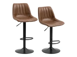 Juego de 2 taburetes de bar, taburetes de barra de altura regulable, cuero sintético, taburete de bistró con reposapiés, acero, marrón