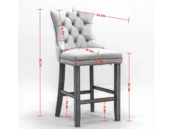 Juego de 2 taburetes de bar - Taburetes de bar con respaldo acolchado y capitoné - terciopelo gris