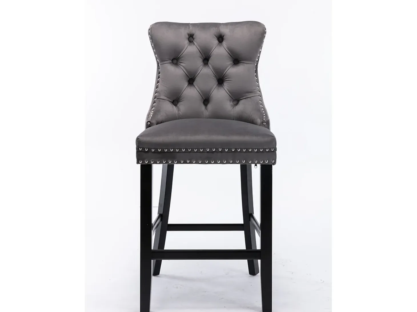 Juego de 2 taburetes de bar - Taburetes de bar con respaldo acolchado y capitoné - terciopelo gris