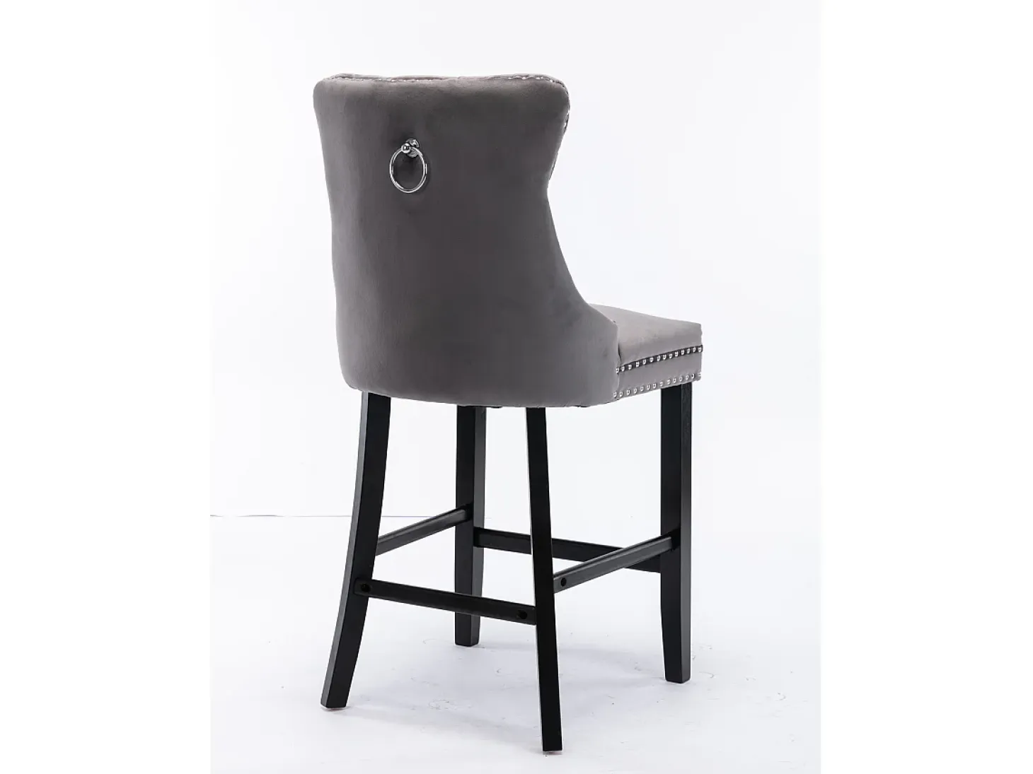 Juego de 2 taburetes de bar - Taburetes de bar con respaldo acolchado y capitoné - terciopelo gris