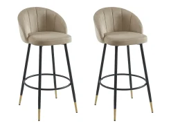 Juego de 2 taburetes de bar de terciopelo y metal - Beige - ELIRAM