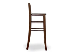Juego de 2 taburetes de bar de 80 cm de altura en madera de nogal oscuro con mango y asiento de madera maciza.