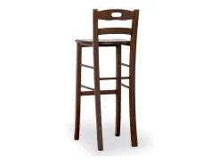 Juego de 2 taburetes de bar de 80 cm de altura en madera de nogal oscuro con mango y asiento de madera maciza.