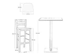 Juego de 2 taburetes de bar de 80 cm de altura en madera de nogal oscuro con mango y asiento de madera maciza.