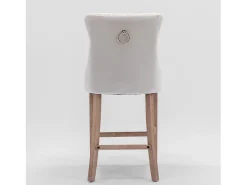 Juego de 2 taburetes de bar - Taburetes de bar con respaldo acolchado y capitoné - Terciopelo beige