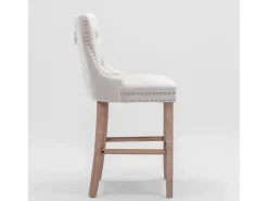 Juego de 2 taburetes de bar - Taburetes de bar con respaldo acolchado y capitoné - Terciopelo beige