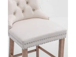 Juego de 2 taburetes de bar - Taburetes de bar con respaldo acolchado y capitoné - Terciopelo beige