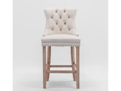 Juego de 2 taburetes de bar - Taburetes de bar con respaldo acolchado y capitoné - Terciopelo beige