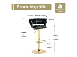 Juego de 2 taburetes de bar giratorios de 360° y regulables en altura con reposapiés, terciopelo, negro y plateado