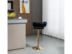 Juego de 2 taburetes de bar giratorios con respaldo, regulables en altura – Terciopelo negro