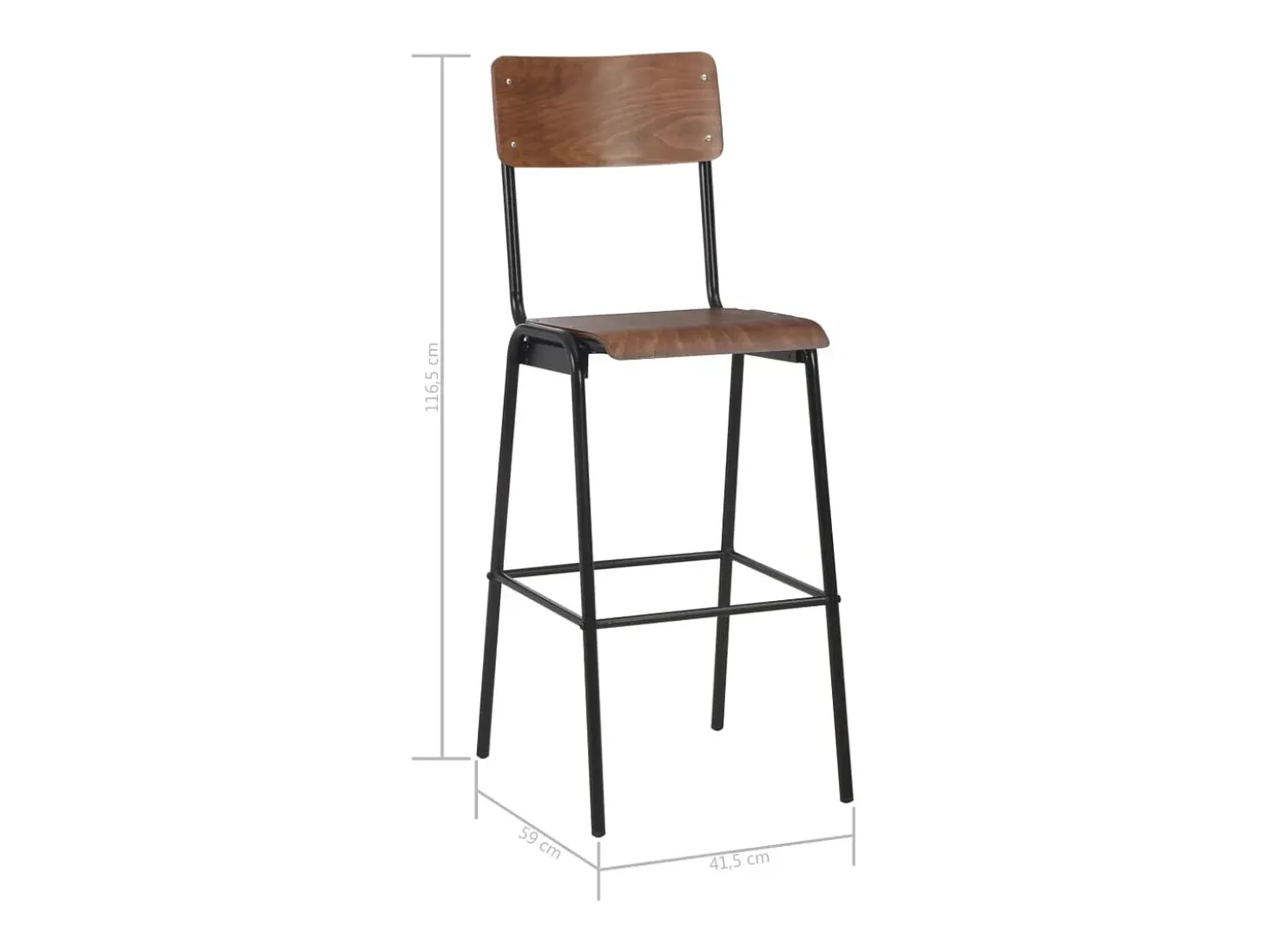 Juego de 2 taburetes de bar de madera maciza contrachapada marrón y acero