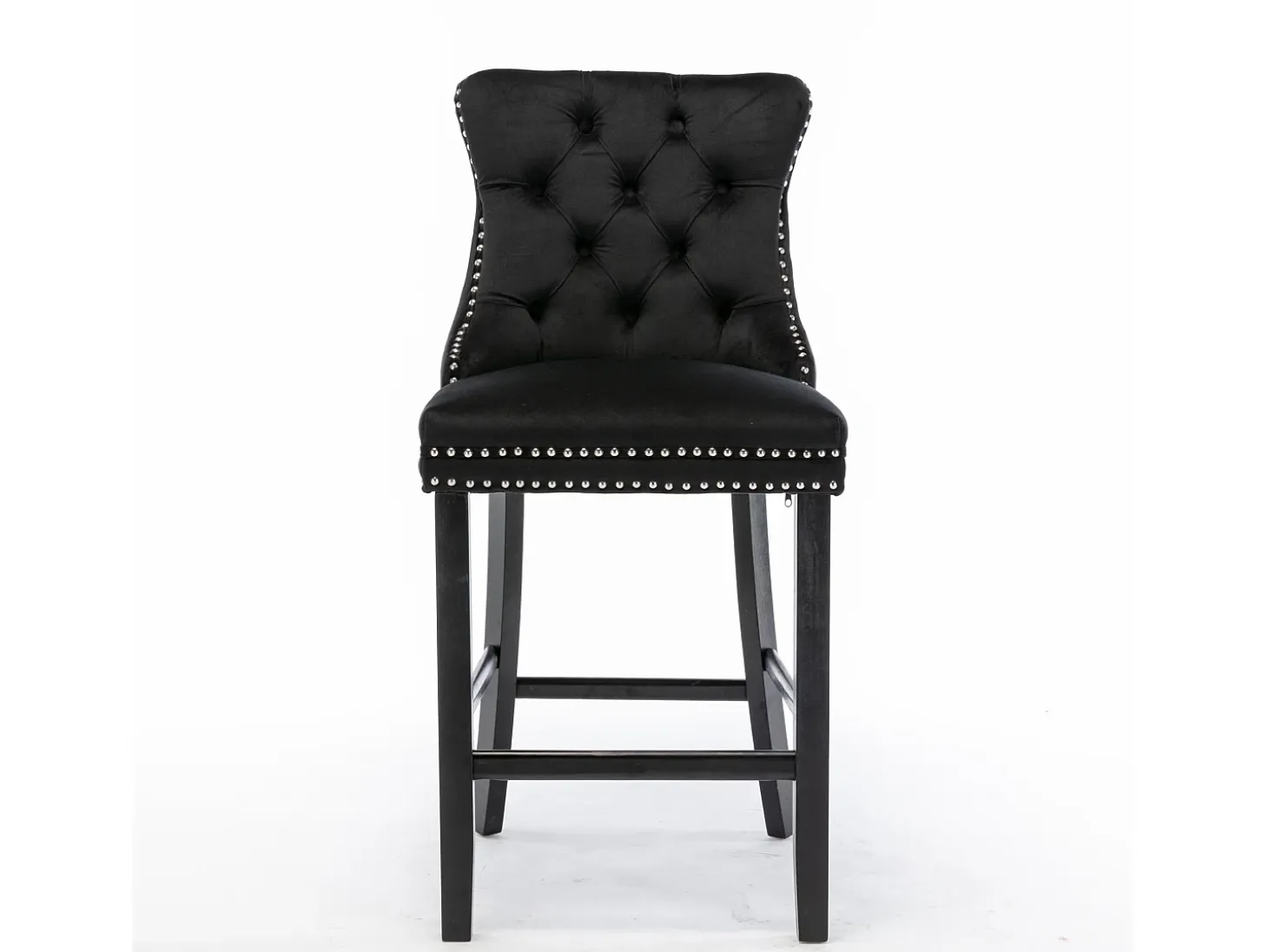 Juego de 2 taburetes de bar - Taburetes de bar con respaldo acolchado y capitoné - Terciopelo negro