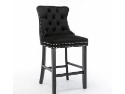 Juego de 2 taburetes de bar - Taburetes de bar con respaldo acolchado y capitoné - Terciopelo negro