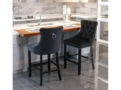 Juego de 2 taburetes de bar - Taburetes de bar con respaldo acolchado y capitoné - Terciopelo negro