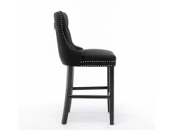 Juego de 2 taburetes de bar - Taburetes de bar con respaldo acolchado y capitoné - Terciopelo negro