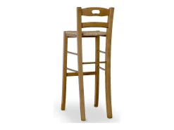 Juego de 2 taburetes de bar en nogal claro, de 80 cm de alto, con agujero y asiento de paja.