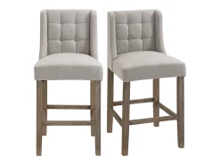 Juego de 2 taburetes de bar con respaldo de madera maciza, incluye reposapiés, gris + natural