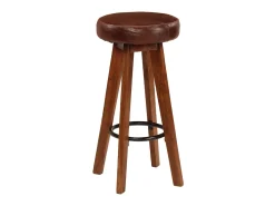 Juego de 2 Taburetes de cocina cuero auténtico madera maciza acacia ES20413