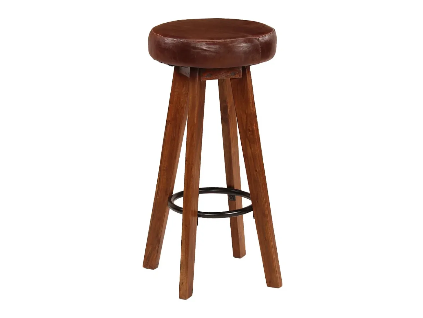 Juego de 2 Taburetes de cocina cuero auténtico madera maciza acacia ES20413