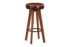 Juego de 2 Taburetes de cocina cuero auténtico madera maciza acacia ES20413