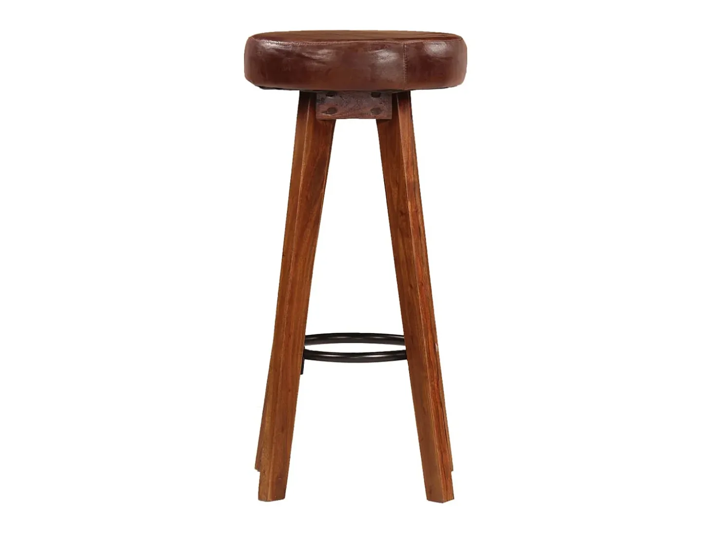 Juego de 2 Taburetes de cocina cuero auténtico madera maciza acacia ES20413