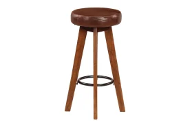 Juego de 2 Taburetes de cocina cuero auténtico madera maciza acacia ES20413