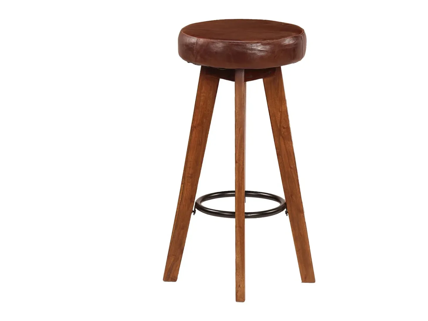 Juego de 2 Taburetes de cocina cuero auténtico madera maciza acacia ES20413