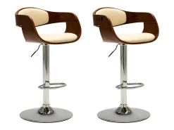 Juego de 2 Taburetes de cocina madera curvada cuero sintético crema ES38158