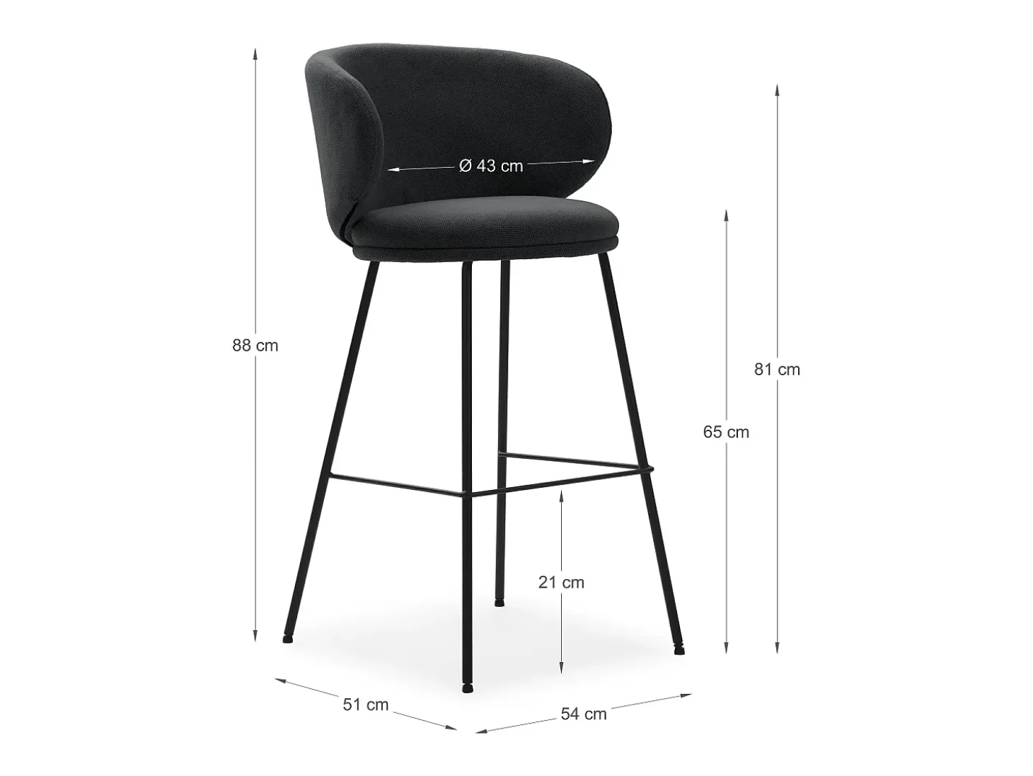 Juego de 2 taburetes de tela con patas largas de metal 54x51 h88 cm
