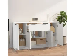 Juego de aparador de 3 piezas, madera de ingeniería blanca