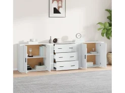 Juego de aparador de 3 piezas, madera de ingeniería blanca
