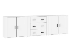 Juego de aparador de 3 piezas, madera de ingeniería blanca
