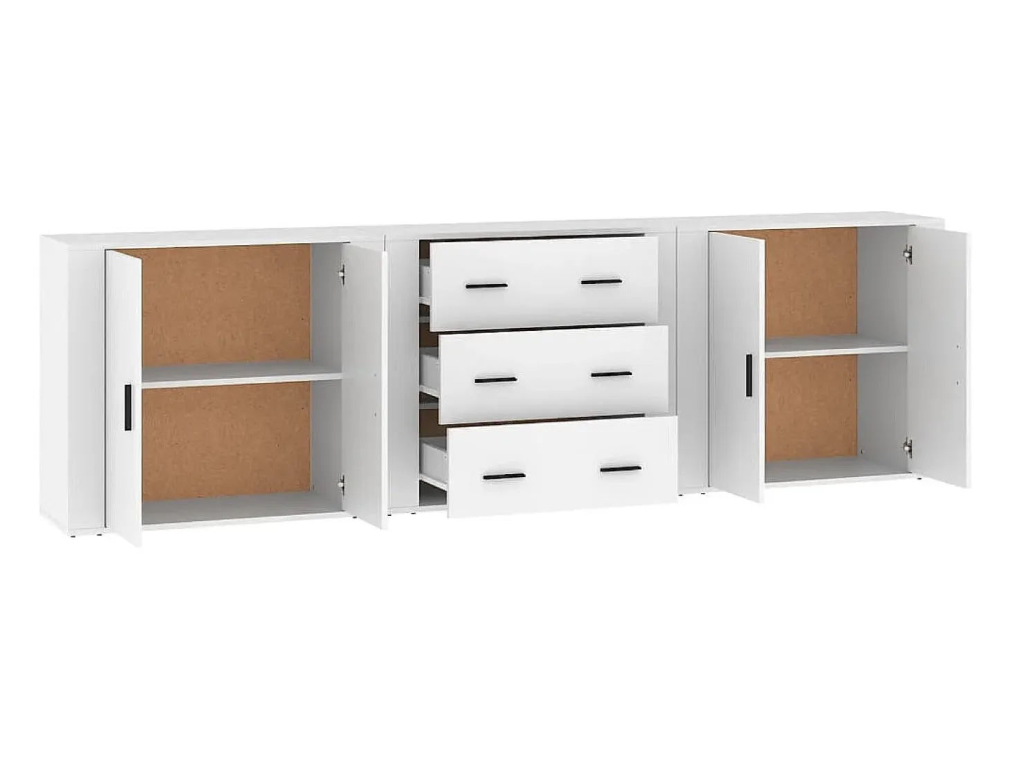 Juego de aparador de 3 piezas, madera de ingeniería blanca