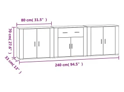 Juego de aparador de 3 piezas, madera de ingeniería blanca