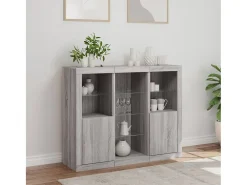 Juego de buffet de 3 piezas con luces LED, gris Sonoma, madera de ingeniería