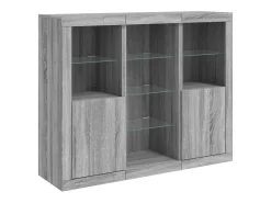 Juego de buffet de 3 piezas con luces LED, gris Sonoma, madera de ingeniería