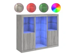 Juego de buffet de 3 piezas con luces LED, gris Sonoma, madera de ingeniería