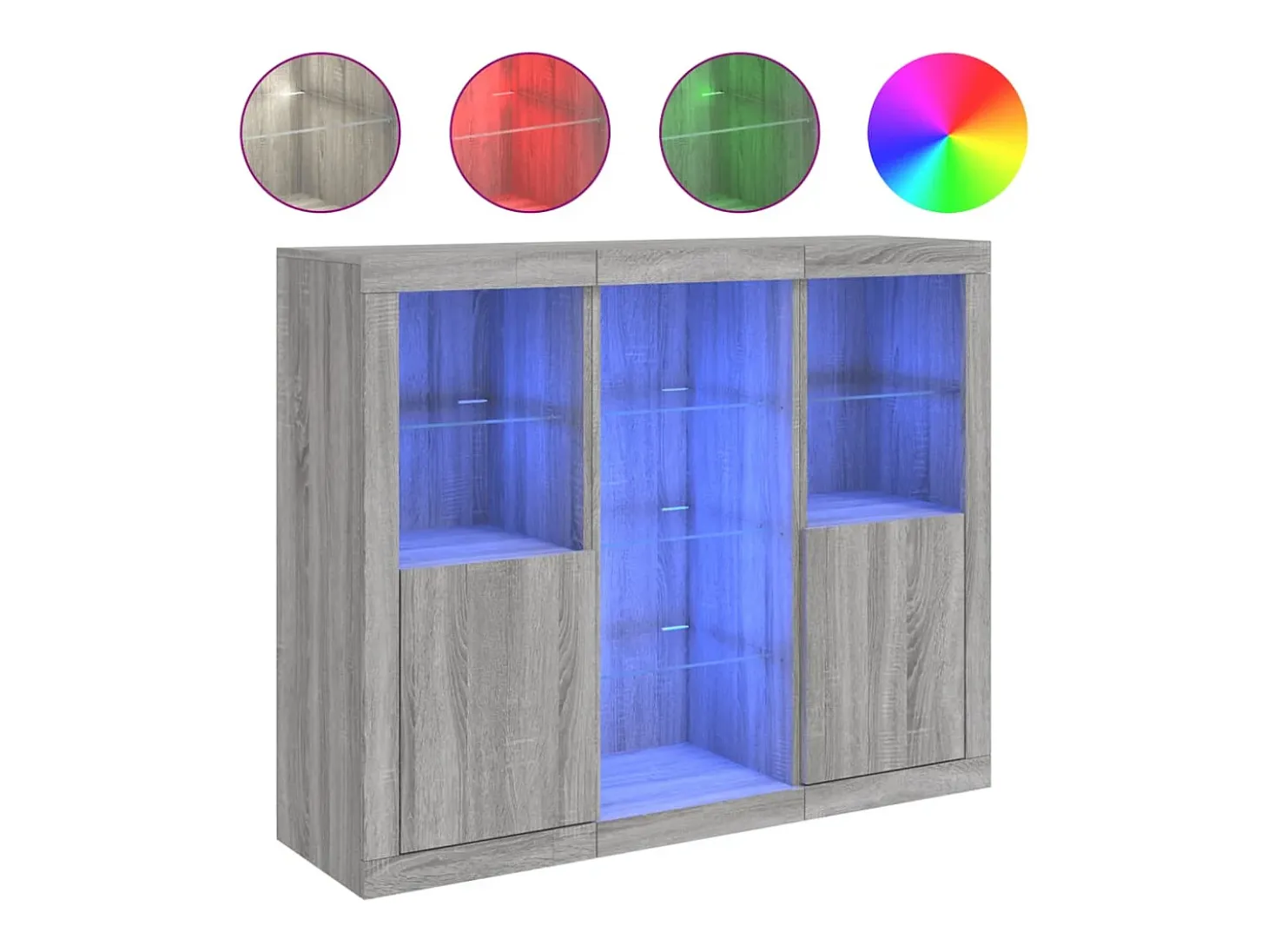 Juego de buffet de 3 piezas con luces LED, gris Sonoma, madera de ingeniería