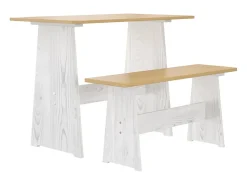 Juego de comedor REINE 3 pzas madera maciza pino marrón blanco